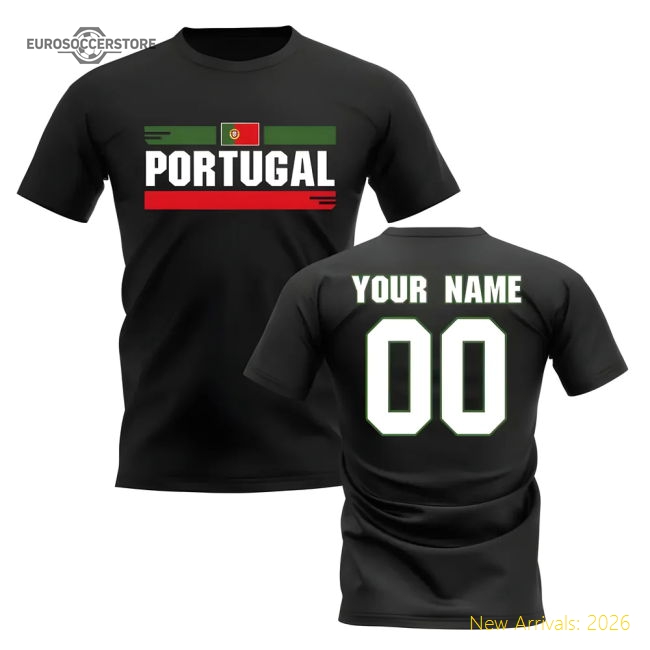 Personalised Portugal Fan Football T-Shirt (black)-Football Jersey Hub