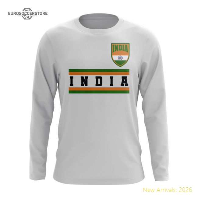India Core Football Country Long Sleeve T-Shirt (White)-Football Jersey Hub