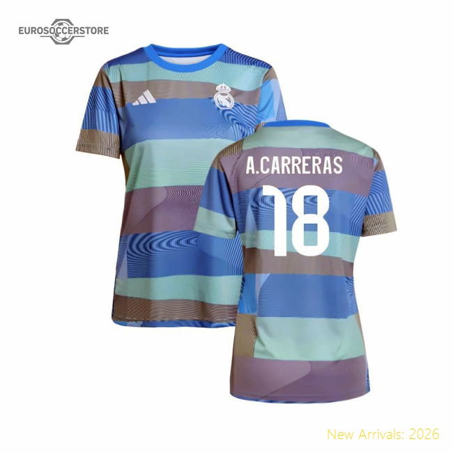 2025-2026 Real Madrid Pre-Match Shirt (Bluebird) - Womens (A.Carreras 18)-Football Jersey Hub