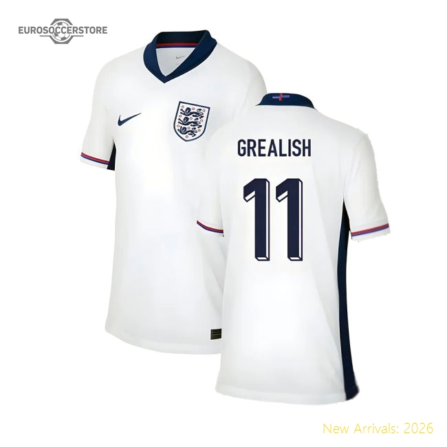 2024-2025 England Home Shirt (Kids) (Grealish 11)-Football Jersey Hub