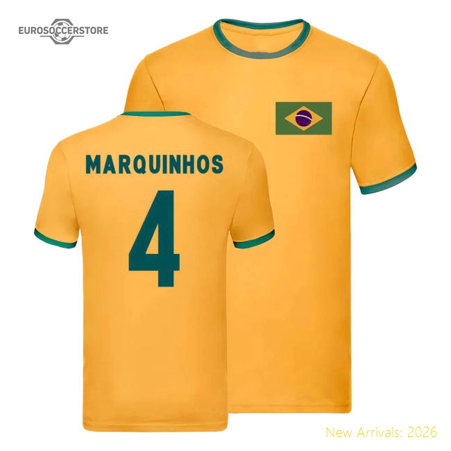 Brazil Ringer T-Shirt (Marquinhos 4)-Football Jersey Hub