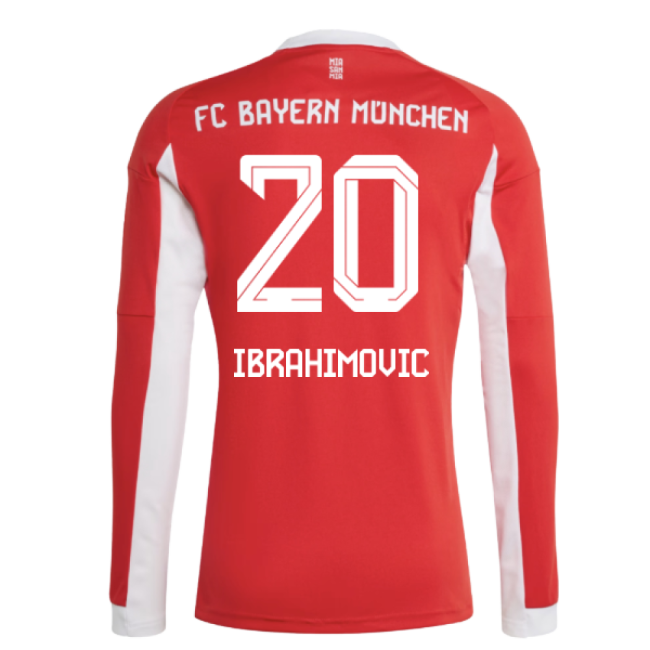 2025-2026 Bayern Munich Long Sleeve Home Shirt (Ibrahimovic 20)-Football Jersey Hub