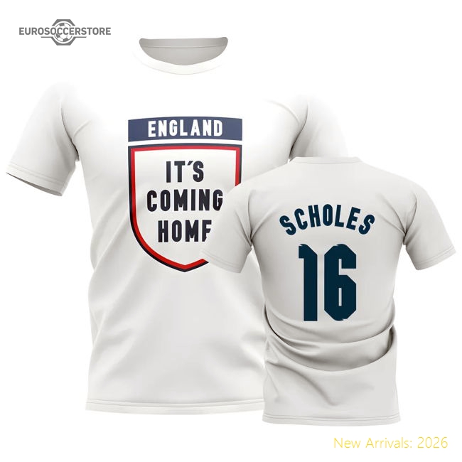England Its Coming Home T-Shirt (Scholes 16) - White-Football Jersey Hub