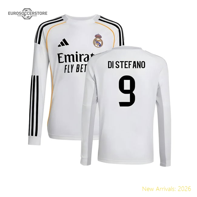 2025-2026 Real Madrid Long Sleeve Home Shirt (Kids) (Di Stefano 9)-Football Jersey Hub