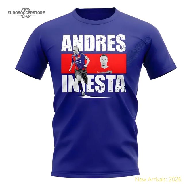 Andres Iniesta Player Collage T-Shirt (Blue)-Football Jersey Hub