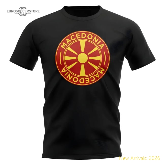 Macedonia Football Badge T-Shirt (Black)-Football Jersey Hub