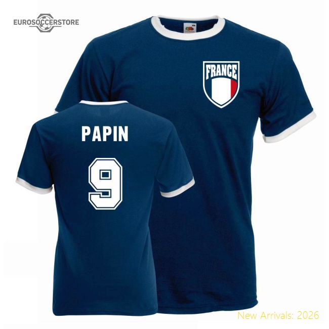 Jean Pierre Papin France Ringer Tee (blue)-Football Jersey Hub