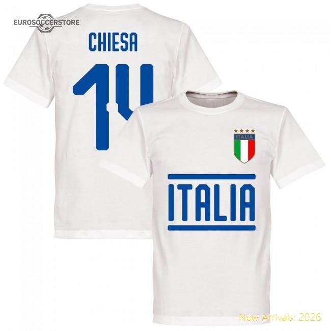 Italy Chiesa 14 Team T-Shirt - White-Football Jersey Hub