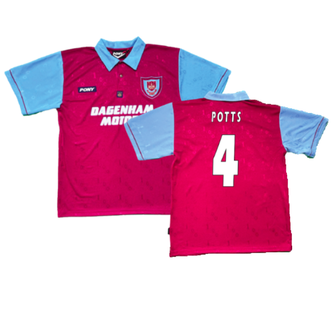 1995-1996 West Ham Centenary Pony Home Shirt (Potts 4)-Football Jersey Hub