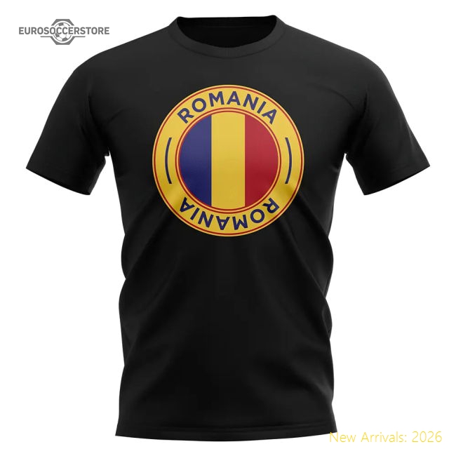 Romania Football Badge T-Shirt (Black)-Football Jersey Hub