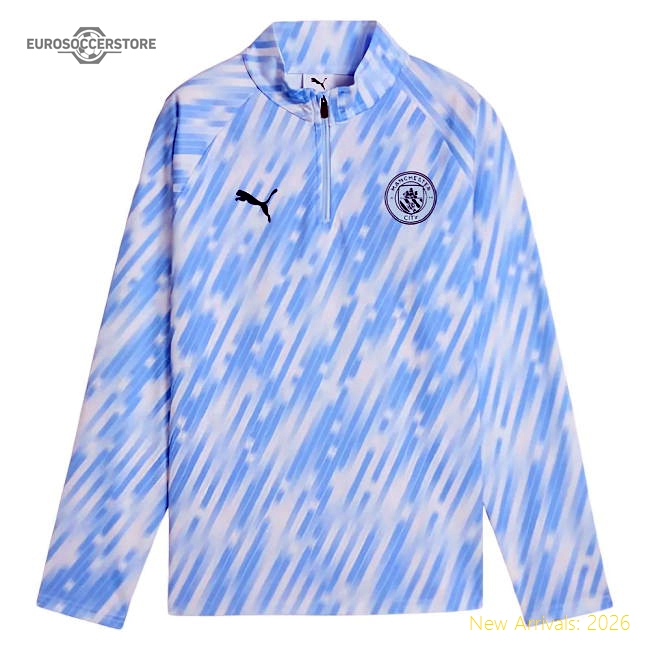 2025-2026 Man City Warm Up 1/4 Zip Top (Silver Sky) - Kids-Football Jersey Hub