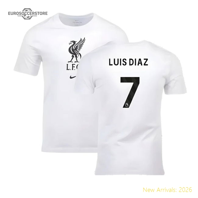 2023-2024 Liverpool Crest Tee (White) (Luis Diaz 7)-Football Jersey Hub