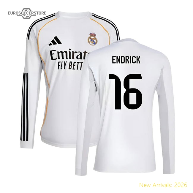 2025-2026 Real Madrid Long Sleeve Home Shirt (Endrick 16)-Football Jersey Hub