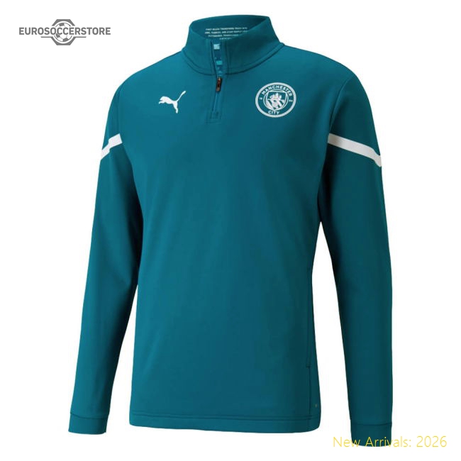 2021-2022 Man City Pre Match Half Zip Top (Ocean Depths) - Kids-Football Jersey Hub