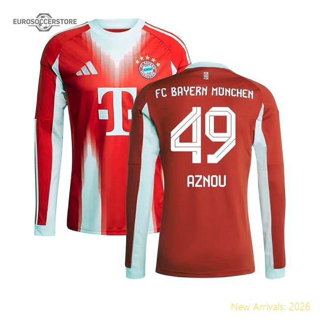 2025-2026 Bayern Munich Long Sleeve Home Shirt (Aznou 49)-Football Jersey Hub