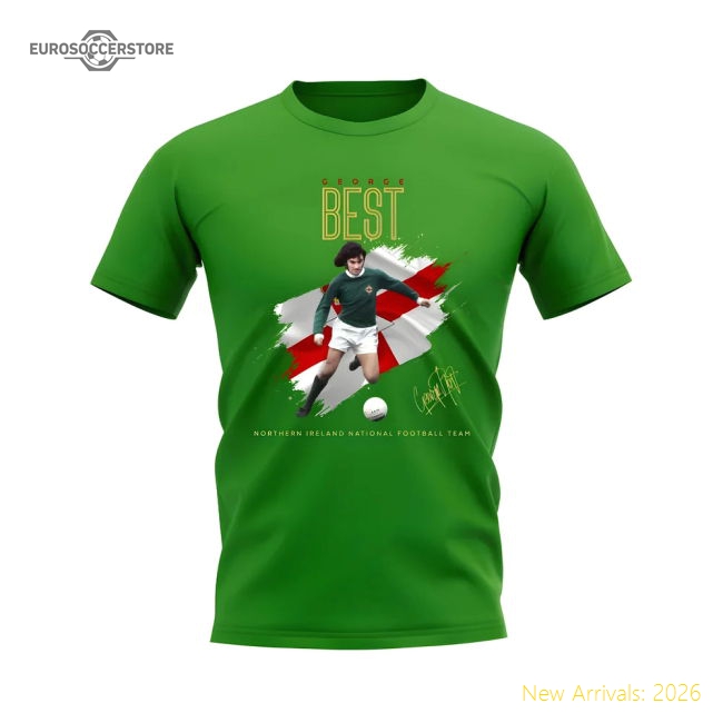 George Best Northern Ireland Image T-Shirt (Green)-Football Jersey Hub