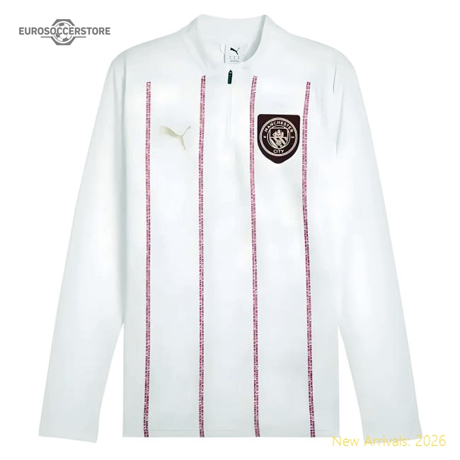 2024-2025 Man City Prematch 1/4 Zip Top (White)-Football Jersey Hub