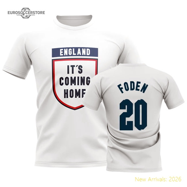 England Its Coming Home T-Shirt (Foden 20) - White-Football Jersey Hub