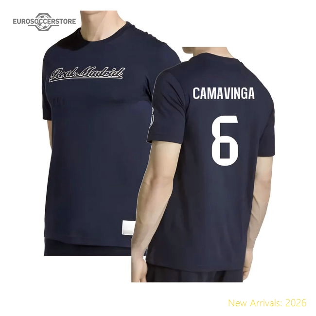 2025-2026 Real Madrid US Tee (Navy) (Camavinga 6)-Football Jersey Hub