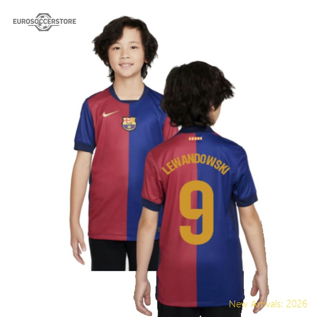 2024-2025 Barcelona Home Shirt (Sponsorless) - Kids (Lewandowski 9)-Football Jersey Hub