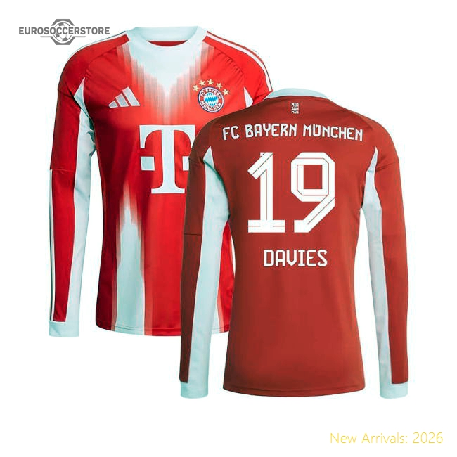 2025-2026 Bayern Munich Long Sleeve Home Shirt (Davies 19)-Football Jersey Hub