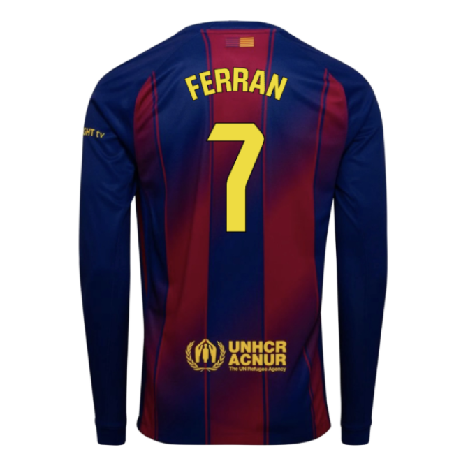 2025-2026 Barcelona Home Long Sleeve Shirt (Ferran 7)-Football Jersey Hub