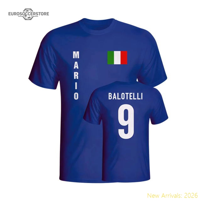 Mario Balotelli Italy Flag T-shirt (blue)-Football Jersey Hub