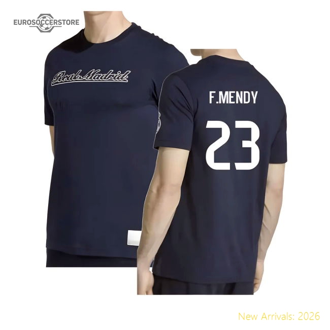 2025-2026 Real Madrid US Tee (Navy) (F.Mendy 23)-Football Jersey Hub