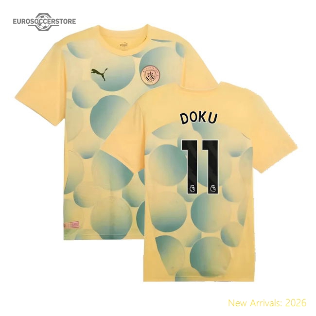 2024-2025 Man City Prematch SS Shirt (Flaxen) - Kids (Doku 11)-Football Jersey Hub
