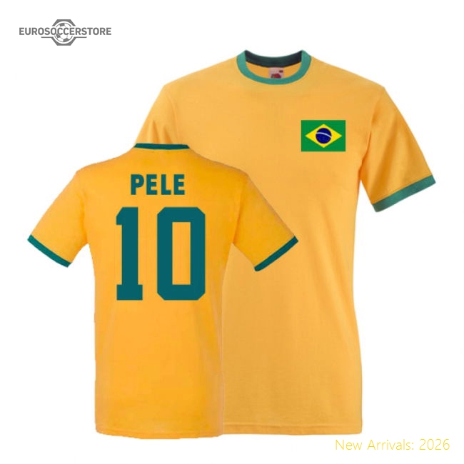 Pele Brazil Ringer Tee (yellow)-Football Jersey Hub