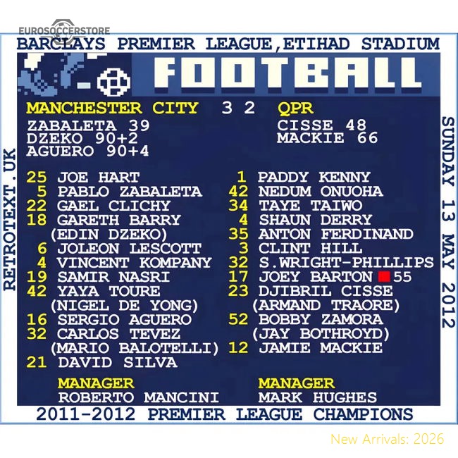 2012 Man City v QPR (Manchester City) Retrotext t-shirt-Football Jersey Hub