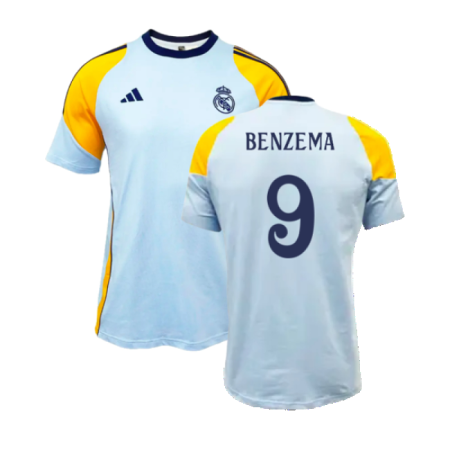 2024-2025 Real Madrid Training Tee (Glow Blue) (Benzema 9)-Football Jersey Hub