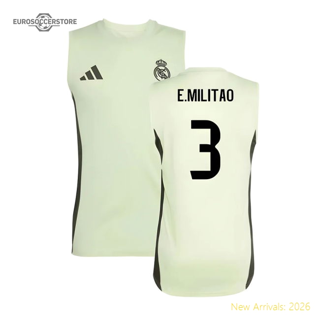 2025-2026 Real Madrid Sleeveless Training Jersey (Almost Lime) (E.Militao 3)-Football Jersey Hub