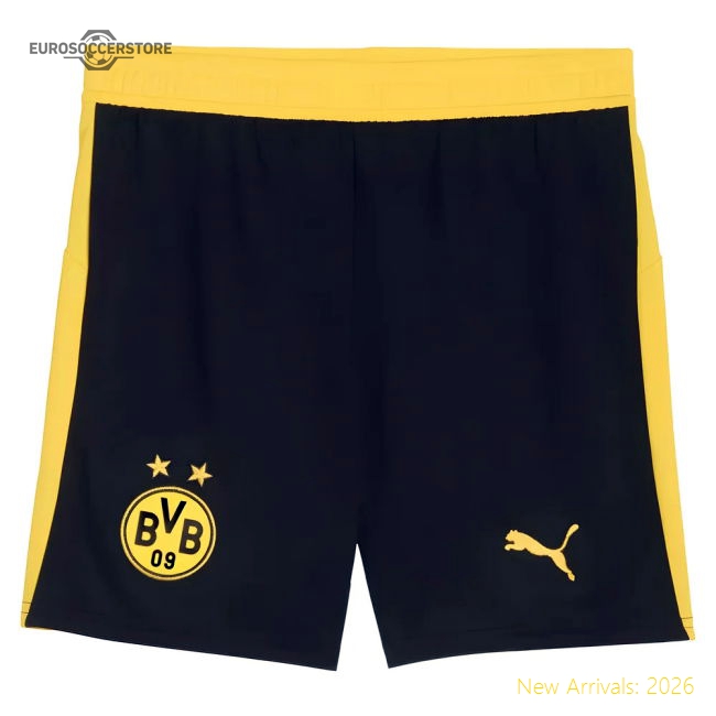2025-2026 Borussia Dortmund Home Shorts (Black) - Kids-Football Jersey Hub