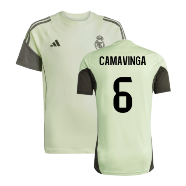 2025-2026 Real Madrid Training Tee (Almost Lime) - Kids (Camavinga 6)-Football Jersey Hub