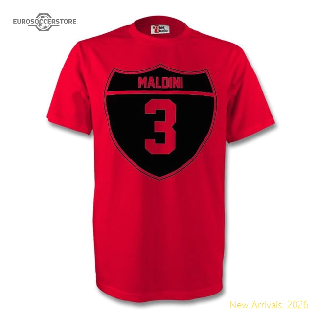 Paolo Maldini Ac Milan Crest Tee (red) - Kids-Football Jersey Hub