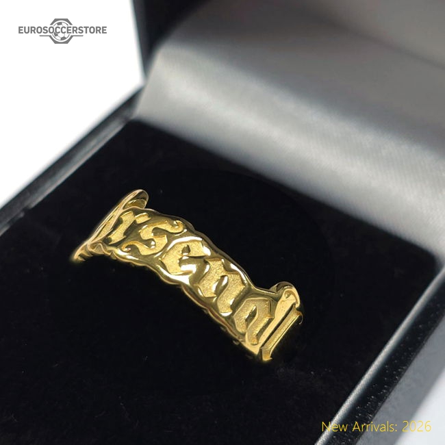 Arsenal FC 18ct Gold Plated on Silver Text Ring - S-Football Jersey Hub