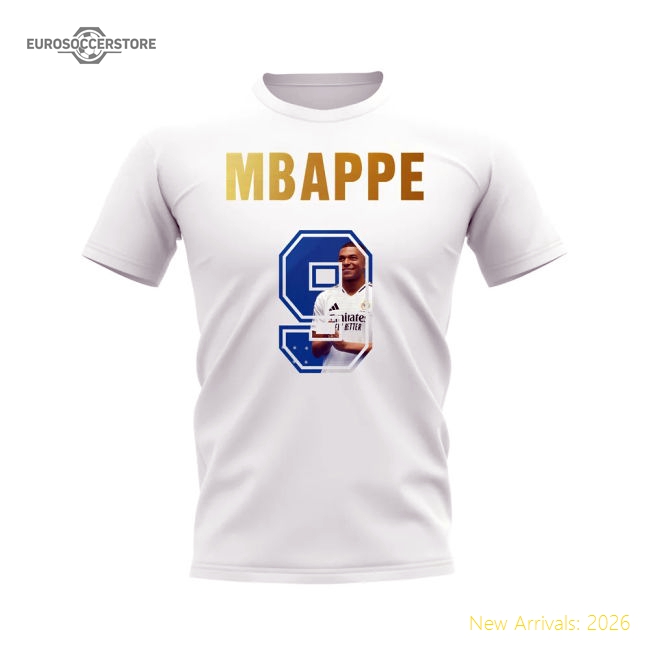Kylian Mbappe Name And Number Real Madrid T-Shirt (White)-Football Jersey Hub