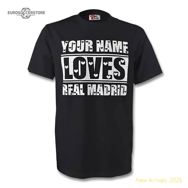 Your Name Loves Real Madrid T-shirt (black) - Kids-Football Jersey Hub