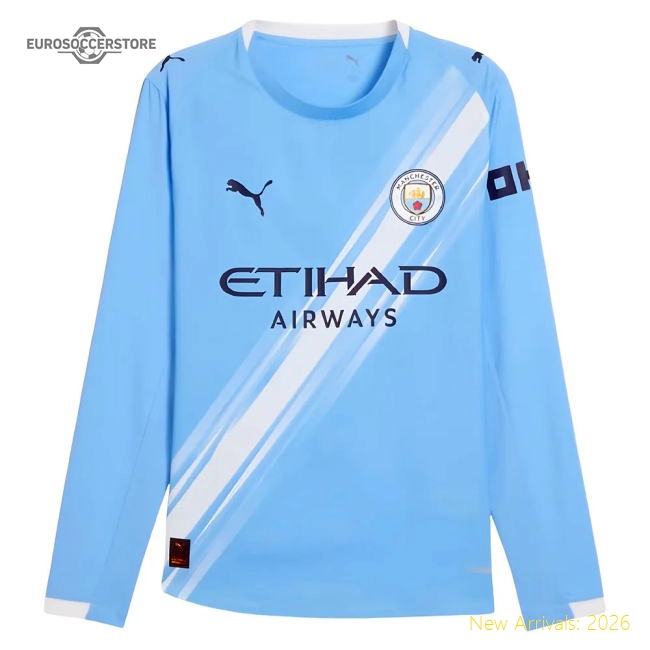 2025-2026 Man City Authentic Long Sleeve Home Shirt-Football Jersey Hub