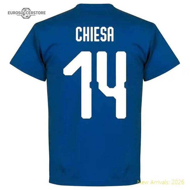 Italy Chiesa 14 Team T-Shirt - Royal-Football Jersey Hub