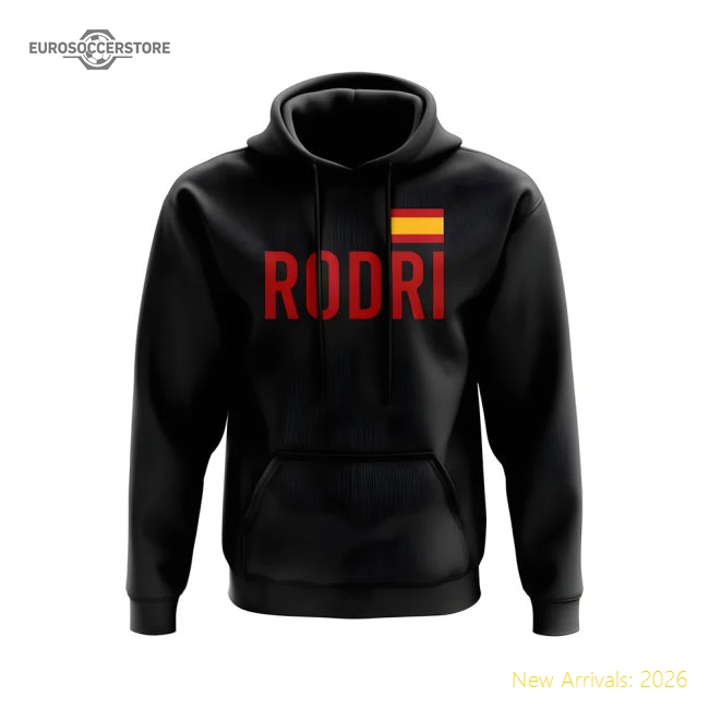 Rodri Spain Flag Hoody (Black)-Football Jersey Hub