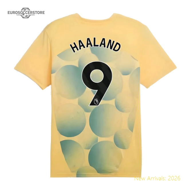 2024-2025 Man City Prematch SS Shirt (Flaxen) - Kids (Haaland 9)-Football Jersey Hub