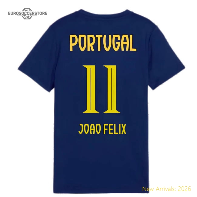 2025-2026 Portugal Casuals Tee (Persian Blue) - Kids (Joao Felix 11)-Football Jersey Hub