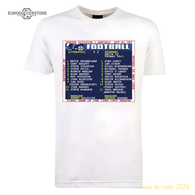 1989 Arsenal V Liverpool Retrotext T-shirt - White-Football Jersey Hub