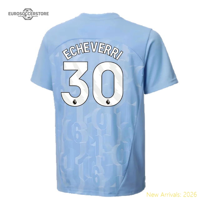 2024-2025 Man City Prematch SS Shirt (Light Blue) - Kids (Echeverri 30)-Football Jersey Hub