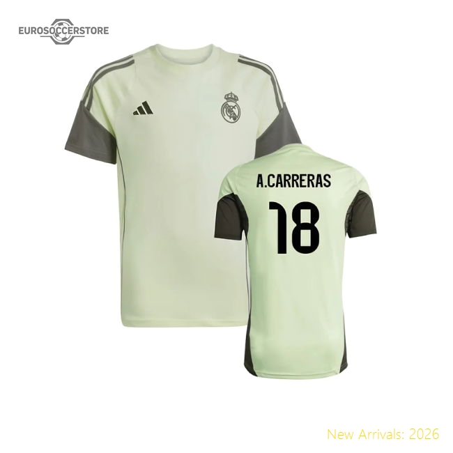 2025-2026 Real Madrid Training Tee (Almost Lime) - Kids (A.Carreras 18)-Football Jersey Hub