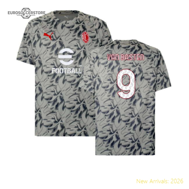 2025-2026 AC Milan Warm Up Jersey (Smokey Gray) (Van Basten 9)-Football Jersey Hub