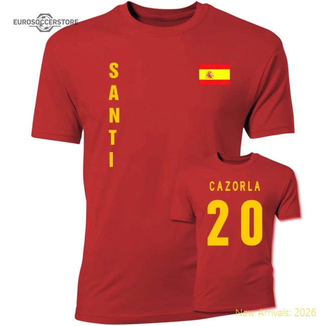 Santi Cazorla Spain Flag T-Shirt (Red)-Football Jersey Hub