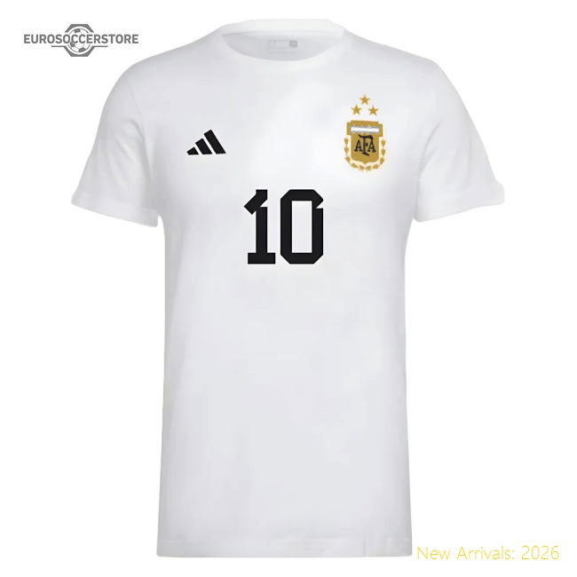 Messi Football Number 10 Graphic T-Shirt (White)-Football Jersey Hub